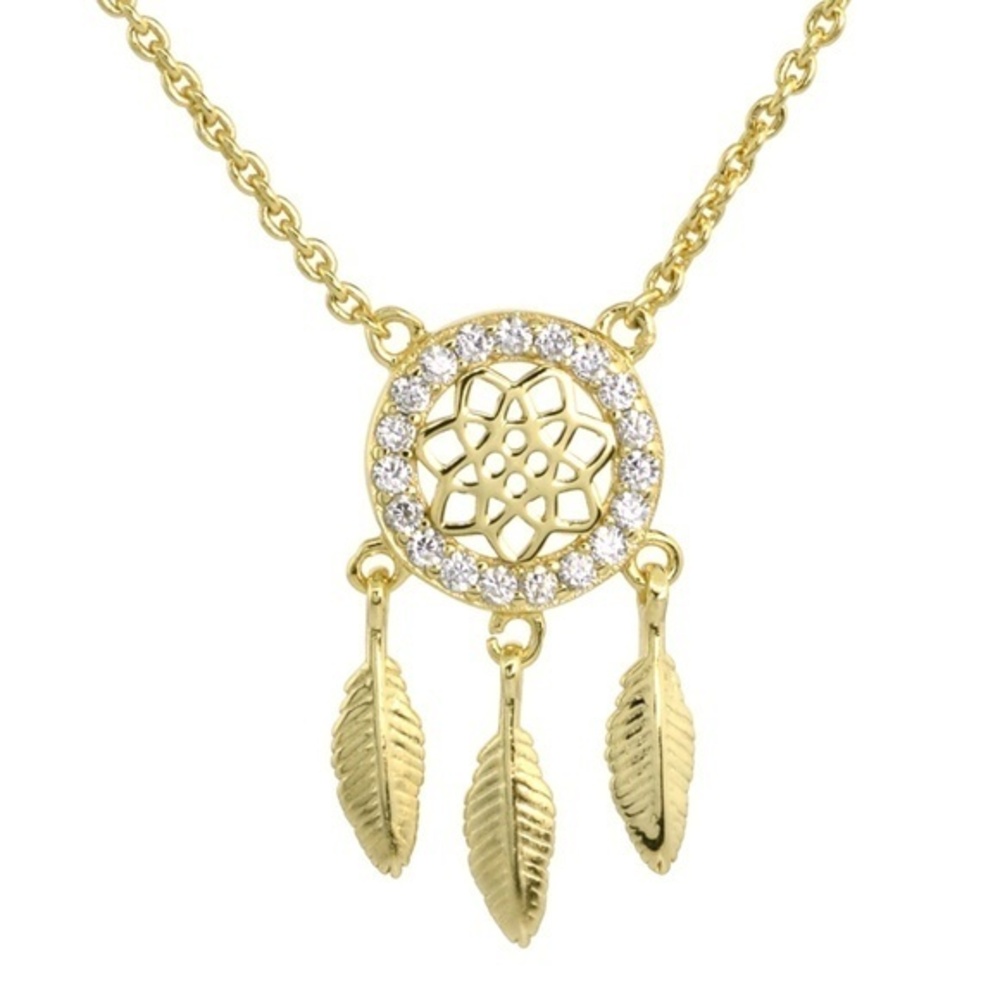 Dainty Sterling Silver Dream Catcher Necklace CZ